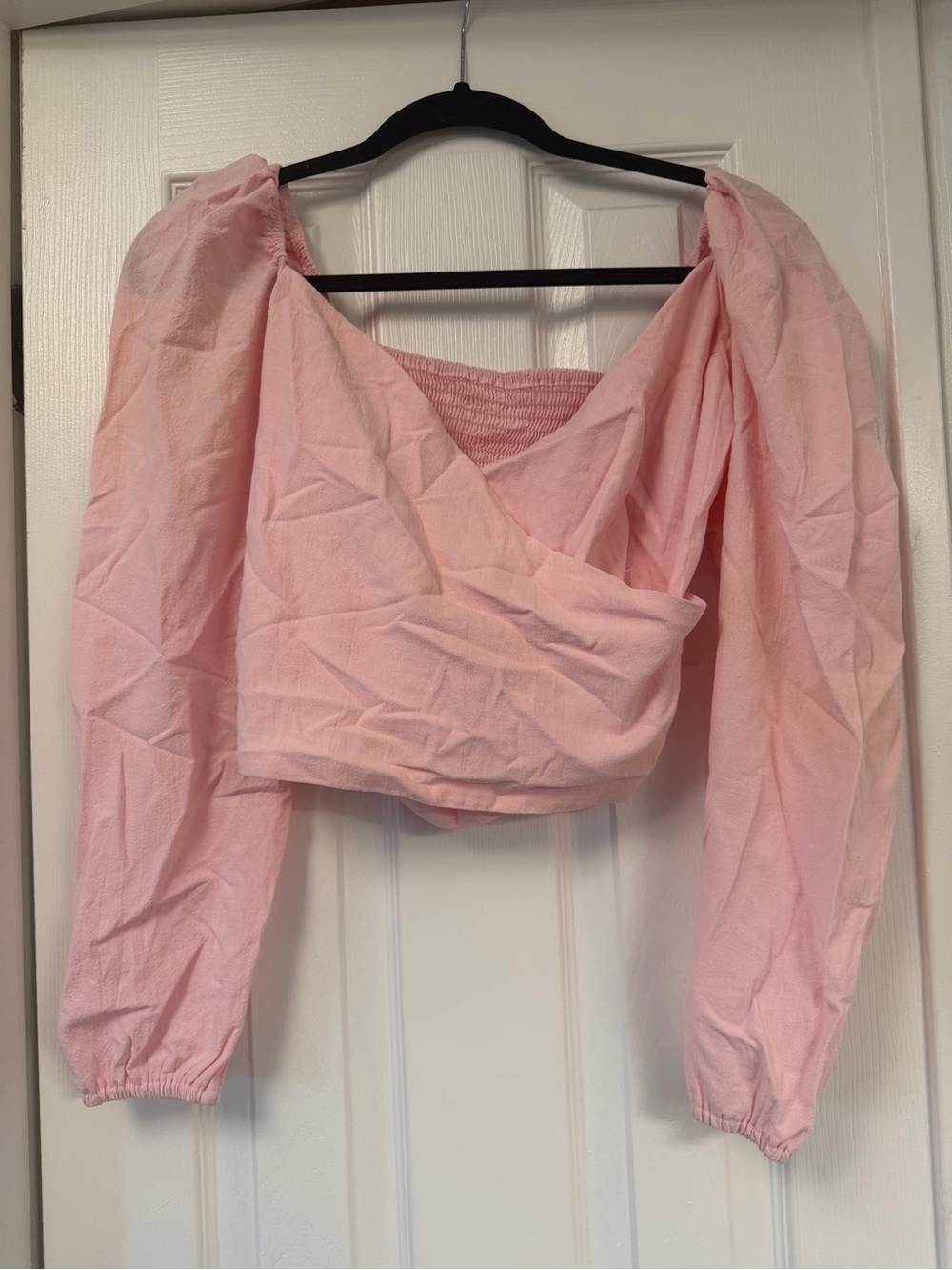Pink Puff Sleeve Wrap Crop Top - Women